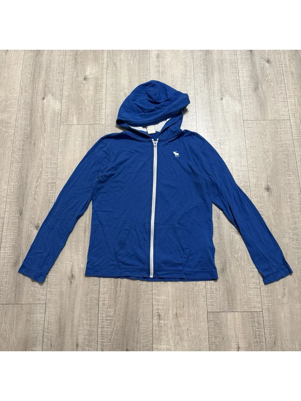 Abercrombie 2012 Blue Zip Up Hoodie Moose Logo Thin Lightweight Jacket Kids XL
